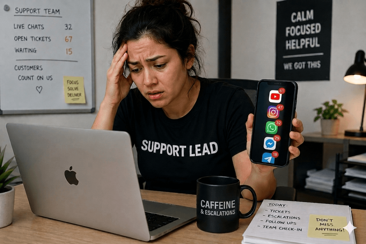 Support team overwhelmed by scattered chat apps and notification overload